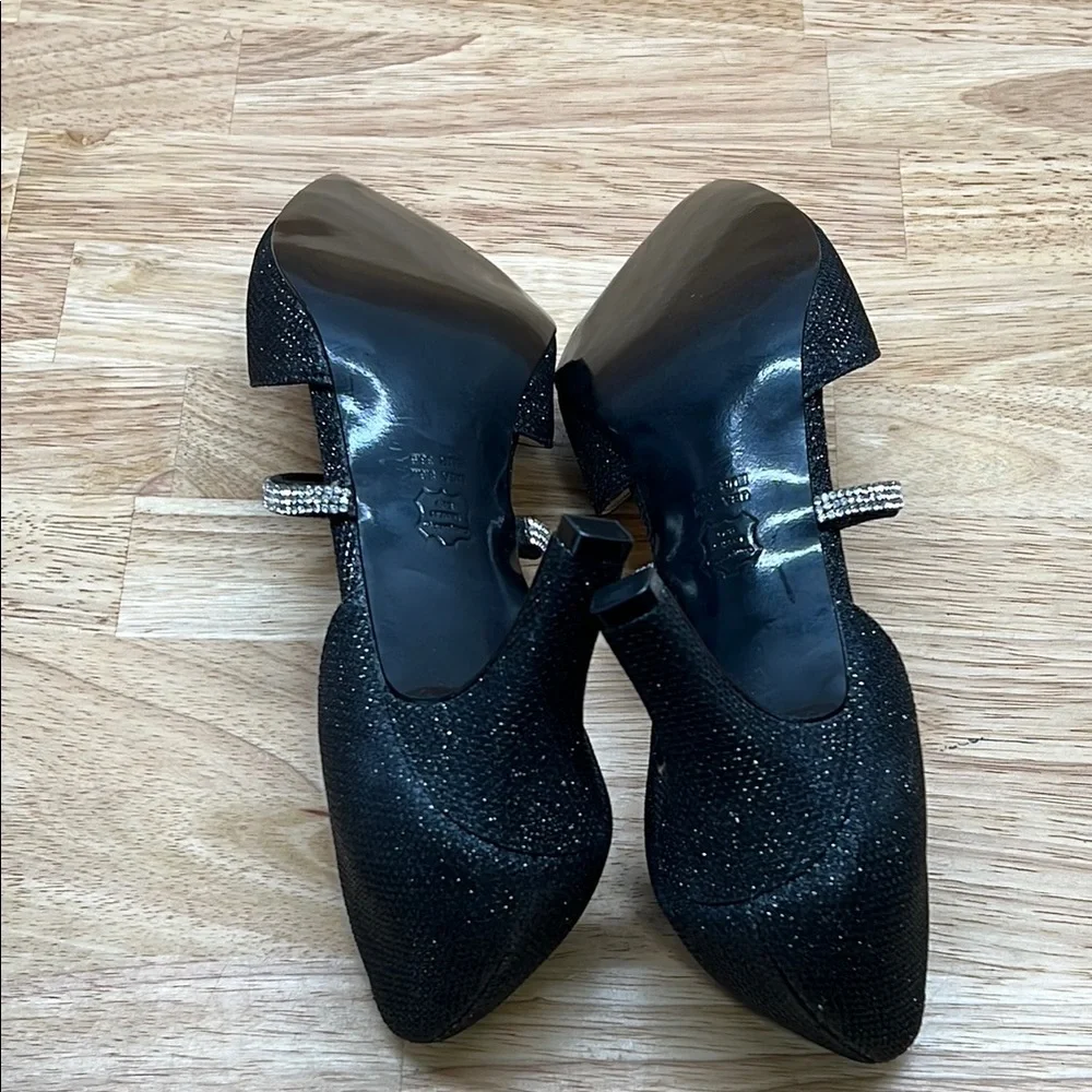 Nina 8.5 Black Glitter Brystol Black Metallic Crystal Band Women's Mid Heel Pump